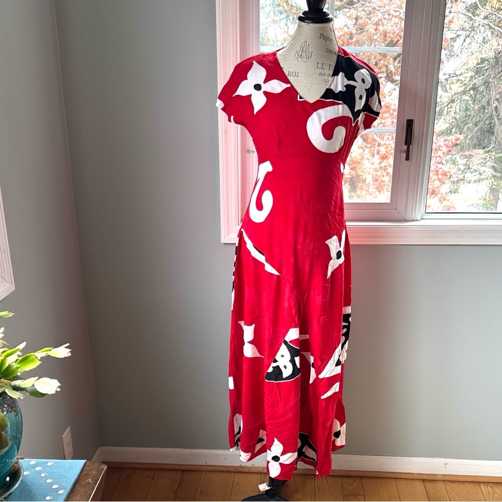 Tropical Tantrum vintage 1990’s bright Hawaiian red long midi dress size Small